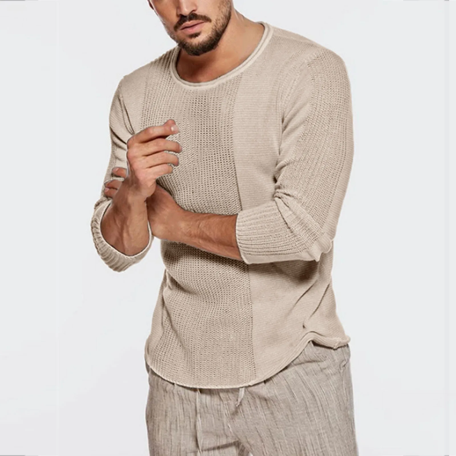 

Knitting Cotton Sweater Solid Color Sweaters Loose Pullovers Round Neck Sweaters For Men Long Sleeve Jumper Pull Homme Outfits