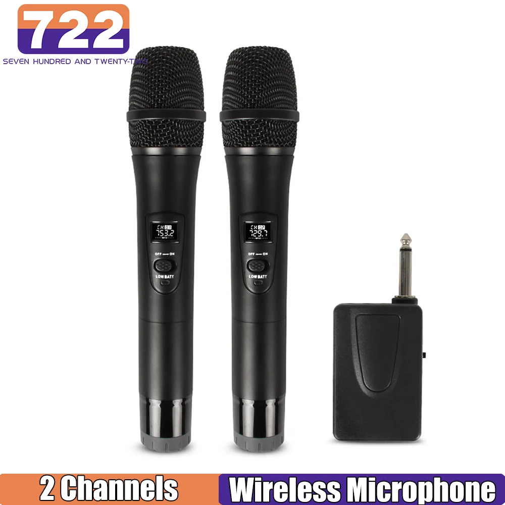 

Wireless Microphone 2 Channels UHF Fixed Frequency Handheld Mic Micphone For Party Karaoke Professional Church Show Meeting