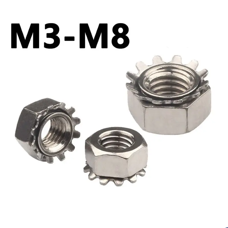 

304 нержавеющая сталь K-гайка с зубчатой гайкой K-крышка многозубчатая Шестигранная гайка M3 M4 M5 M6 M8