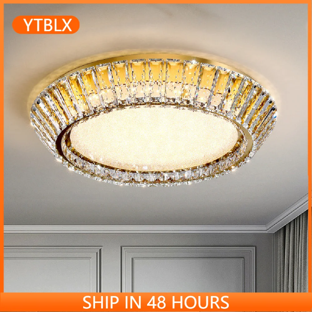 

Living Room Lighting Luxury Round Led Dimmable Ceiling Lights Lustre Led Luminarias K9 Crystal Ceiling Mounted Lamp Fixtures