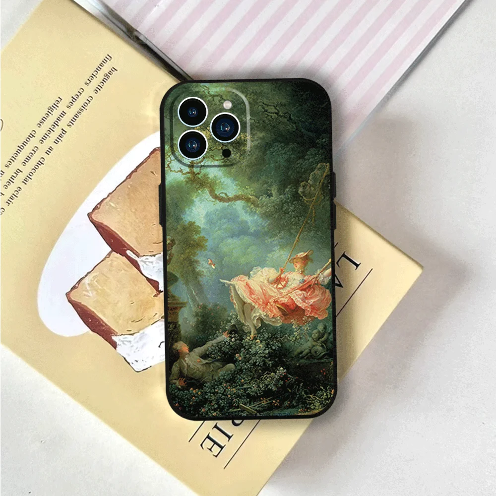 Чехол для телефона Art Jean H-Honore Fragonard iPhone 12 11 13 14 15 16 Max Pro Plus черный мягкий силиконовый