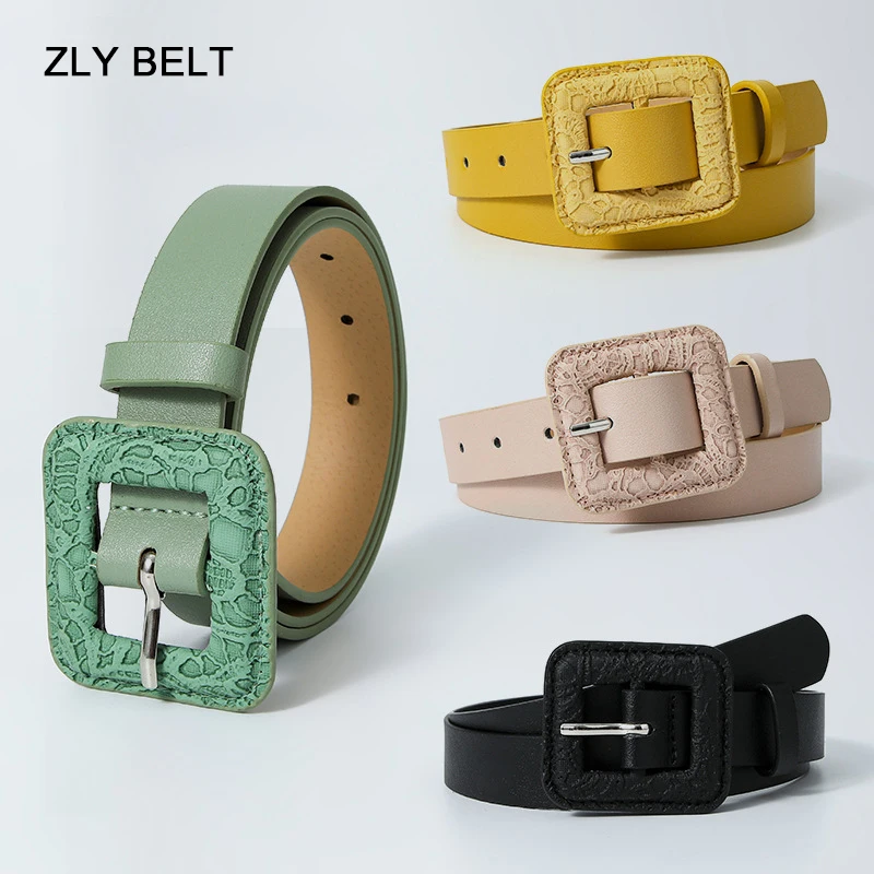 2023 New Fashion Belt Women Men Colorful Solid PU Leather Material Square Pin Buckle Quality Trend Vintage Jeans Casual Style