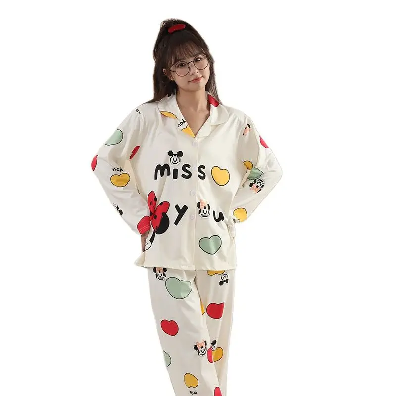 Disney Minnie Mouse Pajama Set for Women Winter Pijamas Feminino Warm Sleepwear White PJ 2022 Fashion Cute Kawaii Pyjama Femme