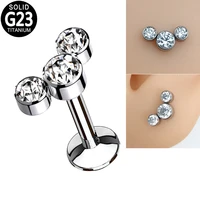 g23 titanium lip piercing labret studs 3 cz internal thread ear tragus cartilage stud earrings lip rings jewelry for women