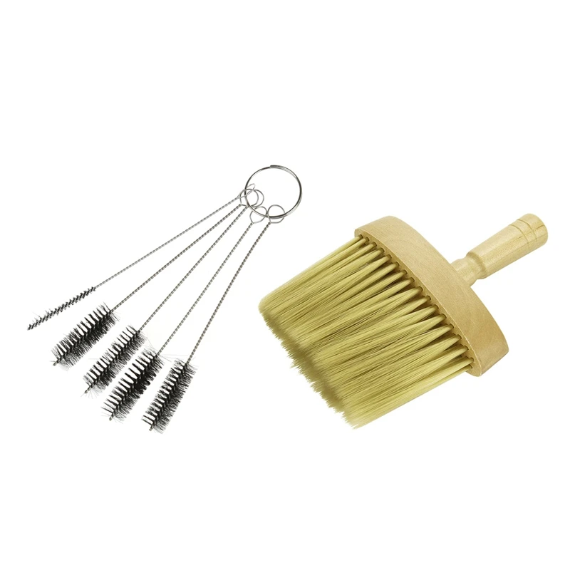 

5 Pcs Tattoo Cleaning Brush For Tube Tattoo Machine (Black) & 1 Pcs Salon Stylist Barber Neck Face Duster Soft Brush