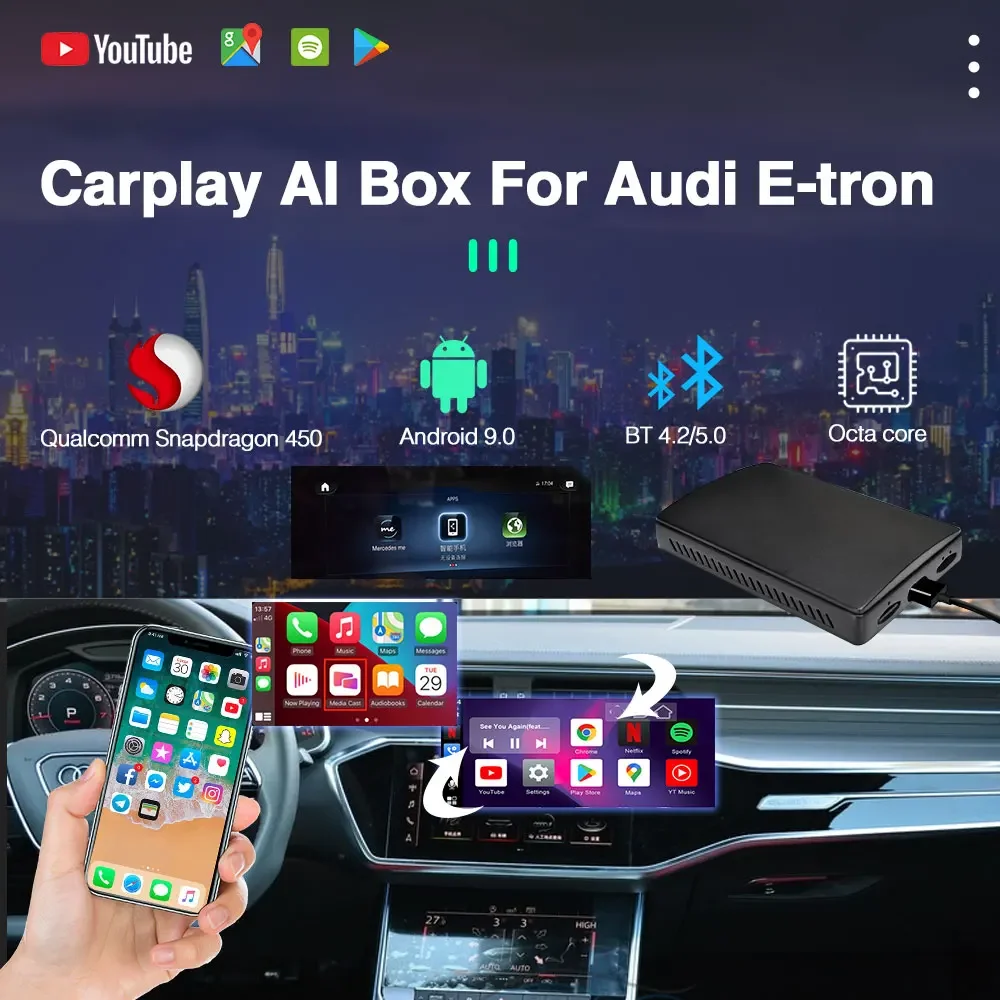 

CarPlay AI Box For Audi E-tron 2019 2020 Android Car Radio Multimedia Player Wireless Mirror link Netflix Yotube Smart Adpater