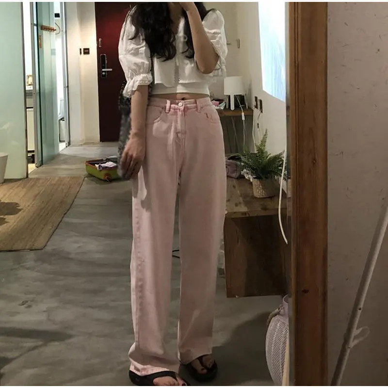 Oversize Y2K Vintage Pink Wide Leg Straight Jeans New Spring Women Harajuku High Waist Loose Oversized Denim Trousers E Girl