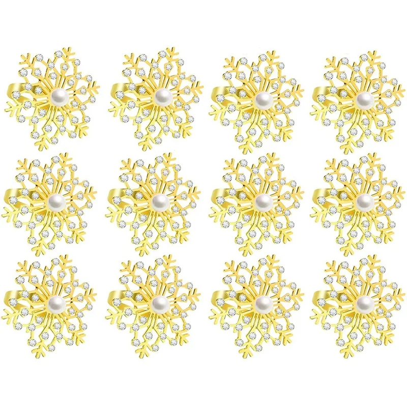 

12 шт., кольца для салфеток в виде снежинок