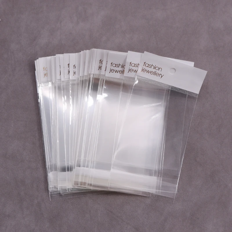 

100pcs Thick transparent Self Sealing Adhesive Pouch OPP Bag Plastic Storage Bags with Hang Hole JewelryRetail Display Packing