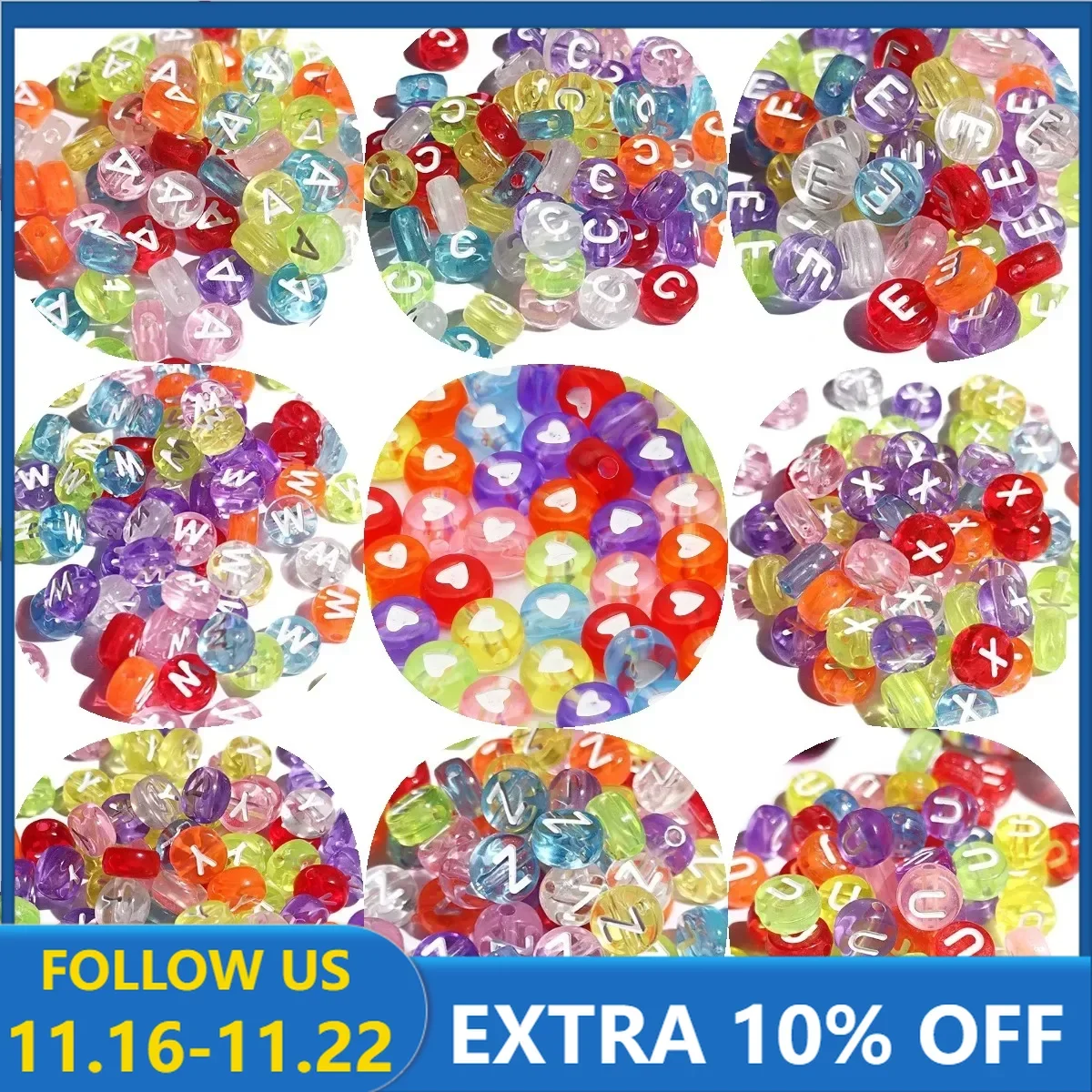 

100pcs 4x7mm Flat Round Alphabet Beads Acrylic Transparent colors Letter Beads for Jewelry Making Bracelet Necklace Accessories