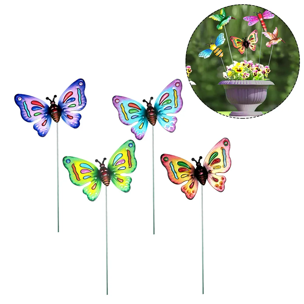 

4pcs Colorful Butterfly Garden Stake Decor Garden Art Ornament Butterfly Stakes Outdoor Yard Planter Flower Pots Decoration