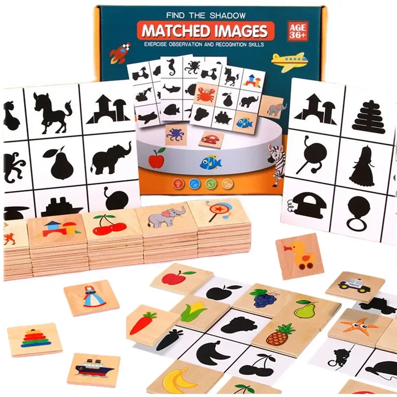 

Montessori Shape Matching Board Game Wooden Find Shadow Matched Images Animal Fruit Blocks Puzzles Educational Toys For Children