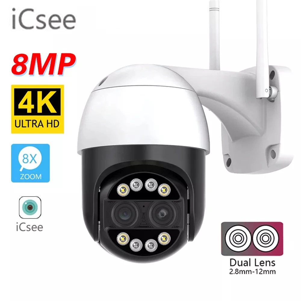 

IP-камера P3SM8 8 Мп, гибридный зум 4K 8X, PTZ, двойной объектив 4 м, ICSEE Ai, беспроводная аудиокамера наблюдения с отслеживанием