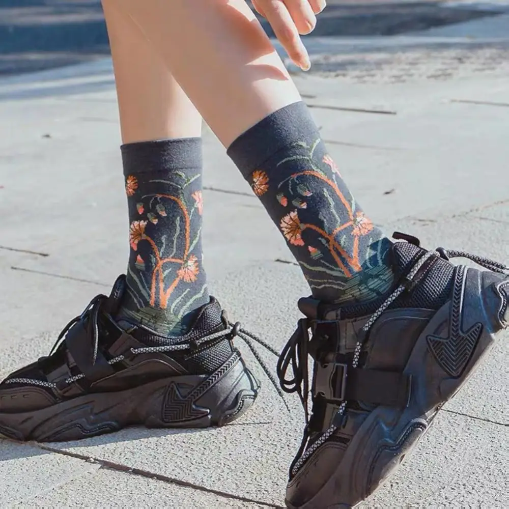 10Pairs/Lot Print Women Long Sock Personality Art Van Gogh Socks Oil Painting Socks Funny Happy Socks Men Autumn Winter Socks