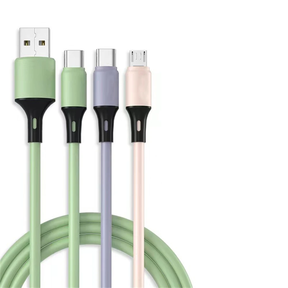 

10/lot 3A Liquid Silica Gel Fast Charging Cable IOS Type C Micro USB Charge Line for iphone Samsung Xiaomi Huawei Phone Charger