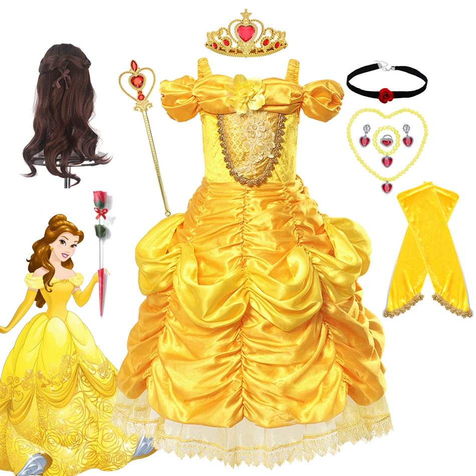 

Belle Dress Girls Princess Kids Floral Ball Gown Child Cosplay Beauty Costume Disney Fancy Birthday Clothing For Elegant Party