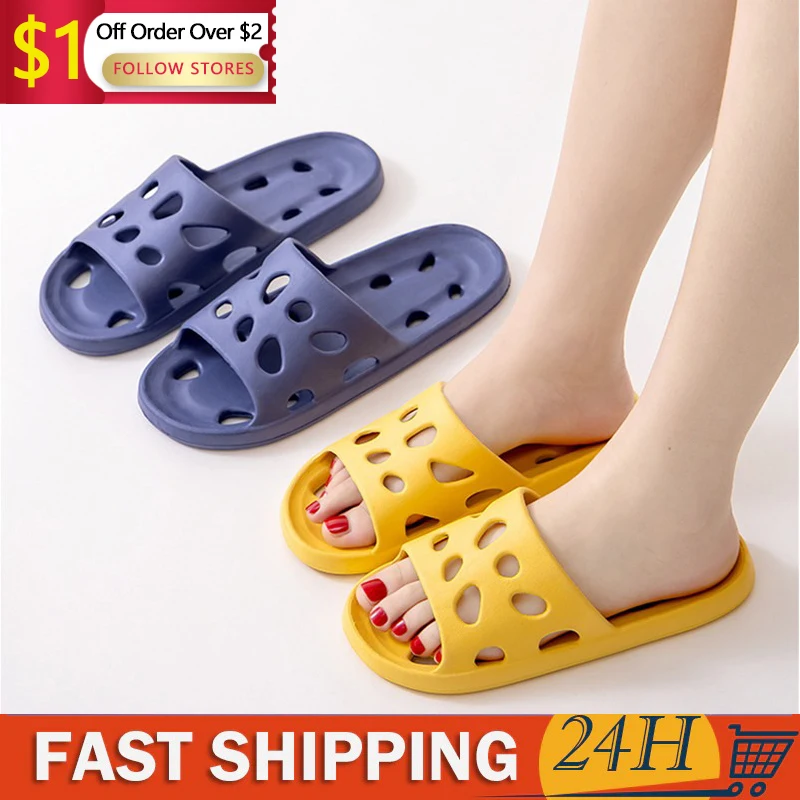 

Women Bathroom Slippers Hollow Out Men Slides Summer Eva Shoes Soft Anti-Slip Flip Flops Couple Indoor Outdoor Sandals