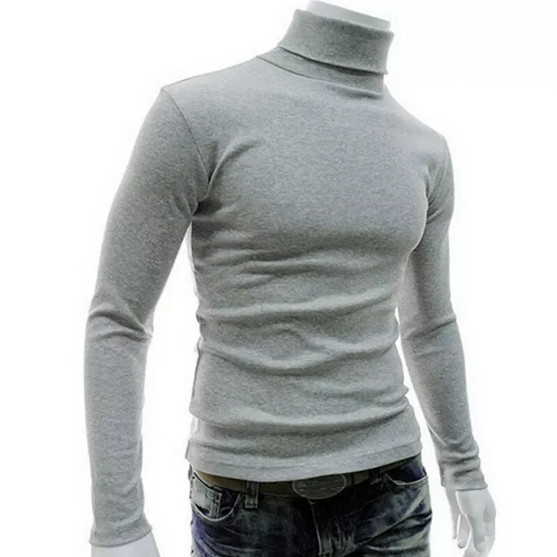 

2023NEW Warm Men Thermal Underwear Long Sleeve Pullover High Neck Turtleneck Stretch Slim Basic T Shirt Jumper Knit Sweater Top