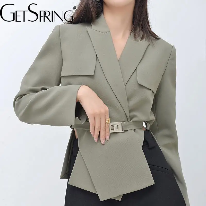 

GetSpring, Женский блейзер, элегантный женский костюм с длинным рукавом и перекрестными бретельками, короткая женская приталенная куртка, осень...