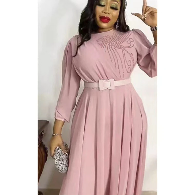 

Новинка 2022, шифоновая юбка с длинными рукавами и поясом в европейском и американском стиле, африканская Женская длинная юбка с высокой тали...