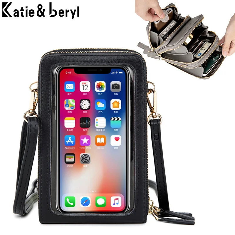 

Миниатюрные сумки через плечо для женщин, многофункциональный кошелек для мобильного телефона с сенсорным экраном и кармашком для карт, маленькая дамская сумочка, Женский мессенджер