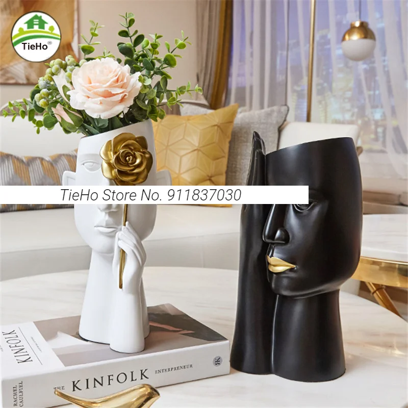 

Creative Nordic Vase Resin Head Vase Art Decor Living Room Wine Cabinet Home Decor Cabinet Coffee Table Flower Arrangement