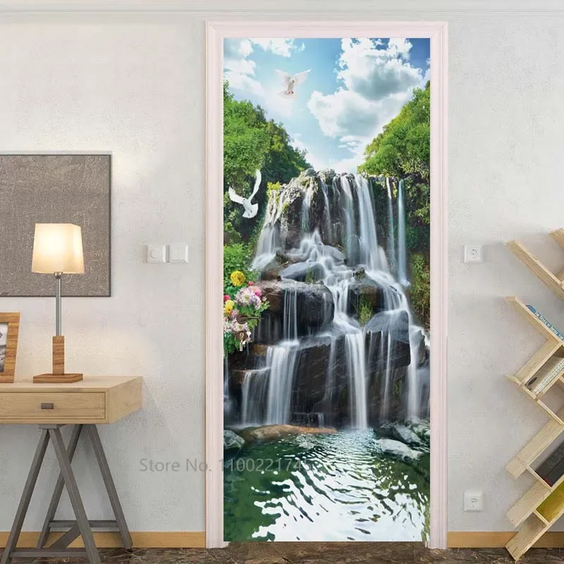 Джунгли лес пейзаж дверная наклейка обои 3D дорожка голубь декор для квартиры