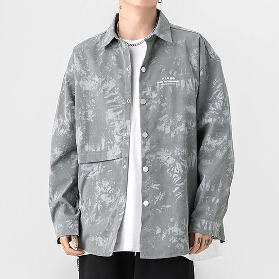 

New Hip Hop Men Shirt Clothes Harajuku Korean Shirts for Men Long Sleeve Fashion Printed Tie-dye Clothing Covered Button Design