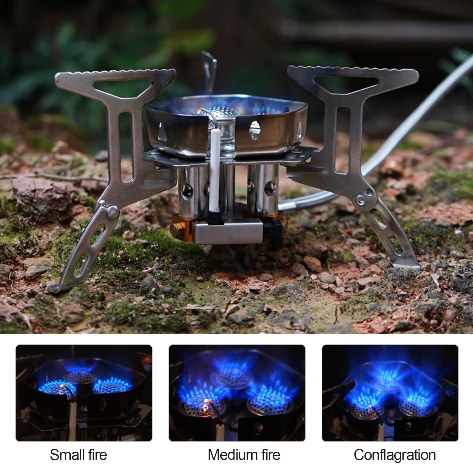 

Outdoor Portable Three Core Furnace 3 Burners Camp Gas Stove Portable Windproof Burner Folding Ultralight Picnic Cooking Stove