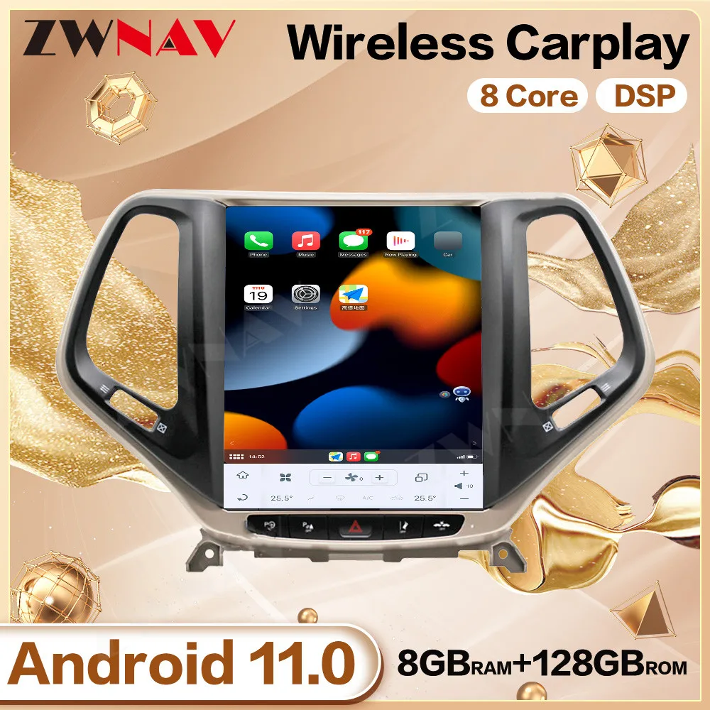 

128G экран Tesla Android 11 мультимедийный плеер для JEEP Cherokee 2014-2019 Автомобильный GPS-навигатор Аудио Радио Автомобильное стерео головное устройство