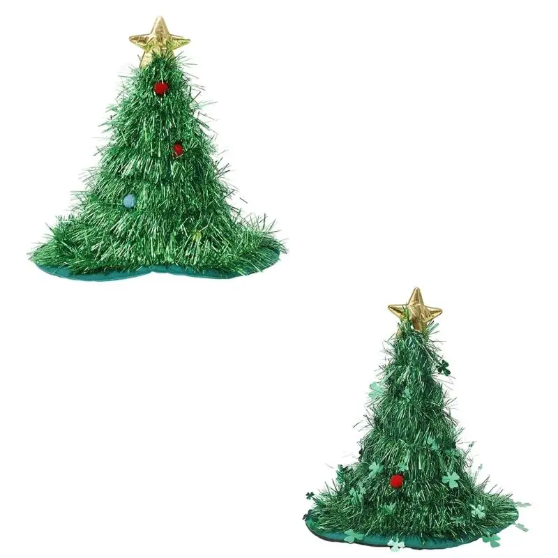 

Cosplay Santa Hat Tinsel Christmas Tree Hat Adult Teens Winter Halloween Hat X4YC