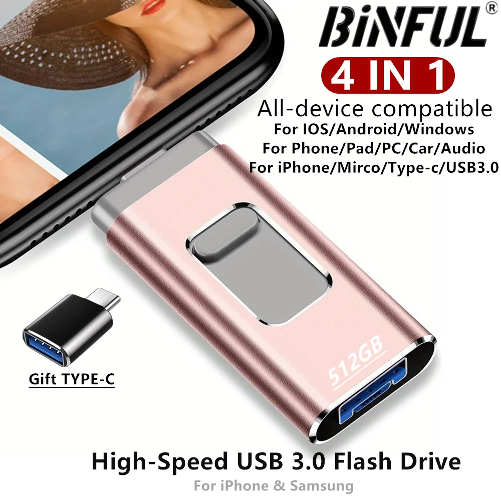 Фото USB-флеш-накопитель для iPhone 512 ГБ, 256 ГБ, 128 ГБ, USB 3.0, внешний накопитель, флешка для телефона, Android, ПК, для копирования фото, видео и файлов №1