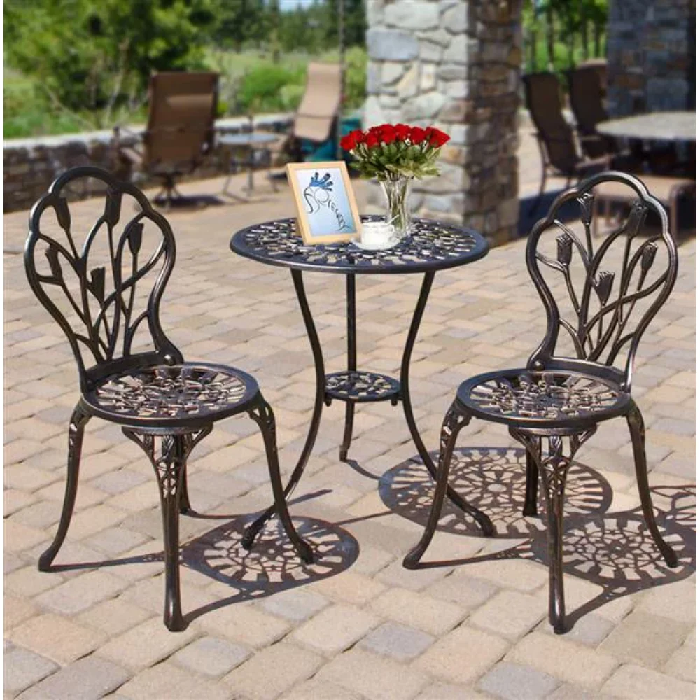 

Smile Mart Aluminum 3-Piece Bistro Set with Table & Chairs for Outdoors, Multiple Colors