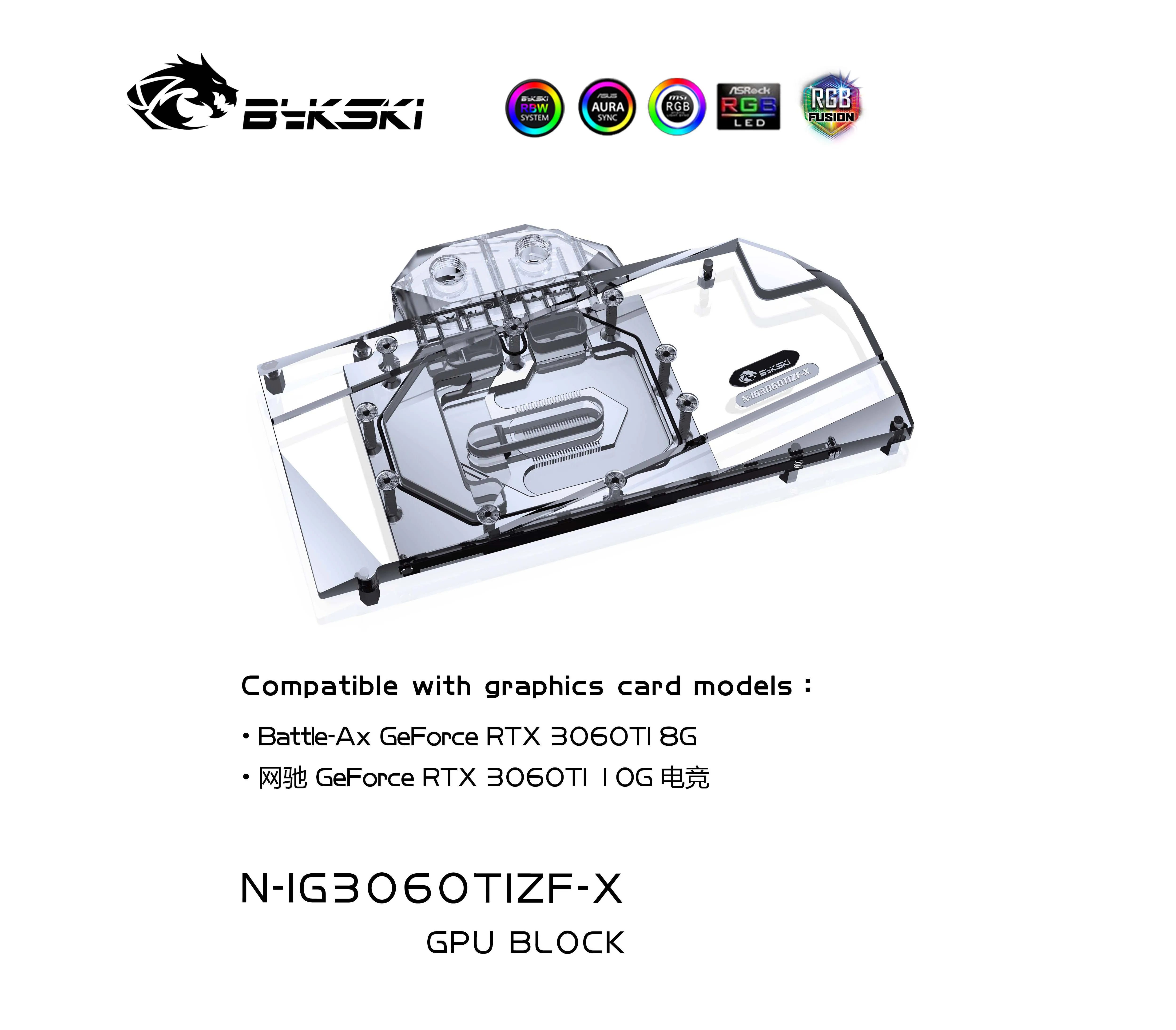 

Bykski GPU Water Cooling Block Use for Colorful Battle-Ax GeForce RTX3060Ti 8G GPU Card/ Full Cover Copper Radiator/ RGB Light