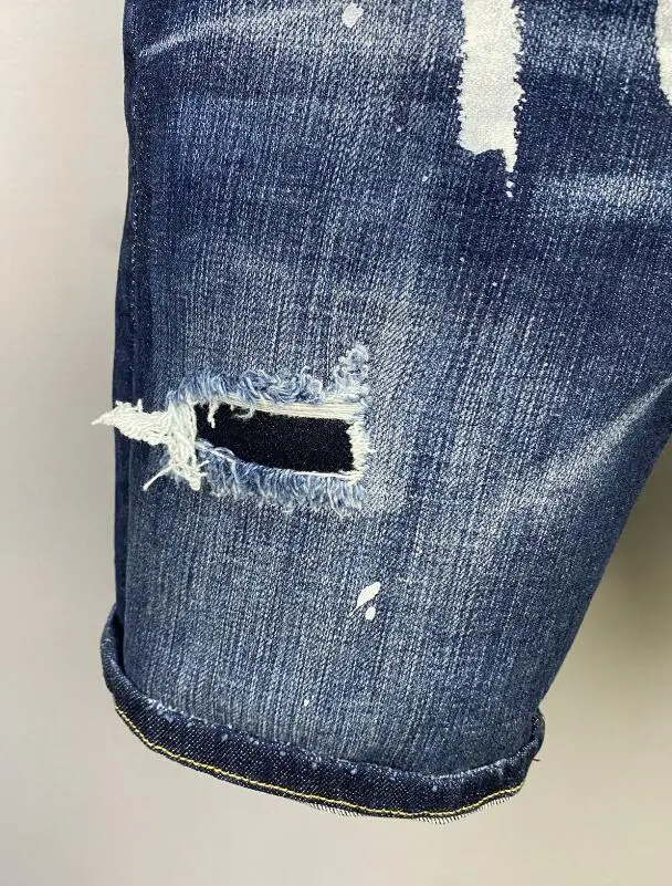 DSQUARED2 Trendy Women's/Men's Hole Spray Paint Short Jeans Slim Fit Casual Motorcycle Punk Pants Clothing 9835-1#