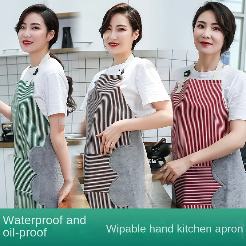 

Adjustable Home Sleeveless Apron Snap Hand Wipe Apron Waterproof Large Pocket Coral Fleece Sleeveless Kitchen Oil-Proof Apron