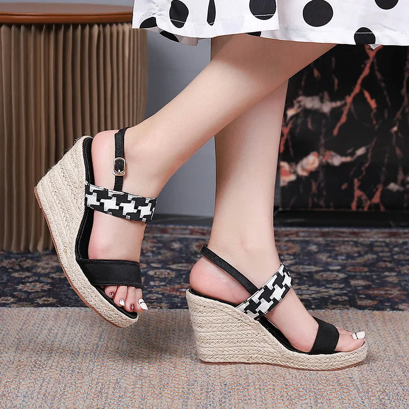 

2022 Fashion Wedges Sandals Women Party Shoes Flat Platform Shoes Brand Ladies High Heels Sandals 8cm Black Pink Plus Size A4455