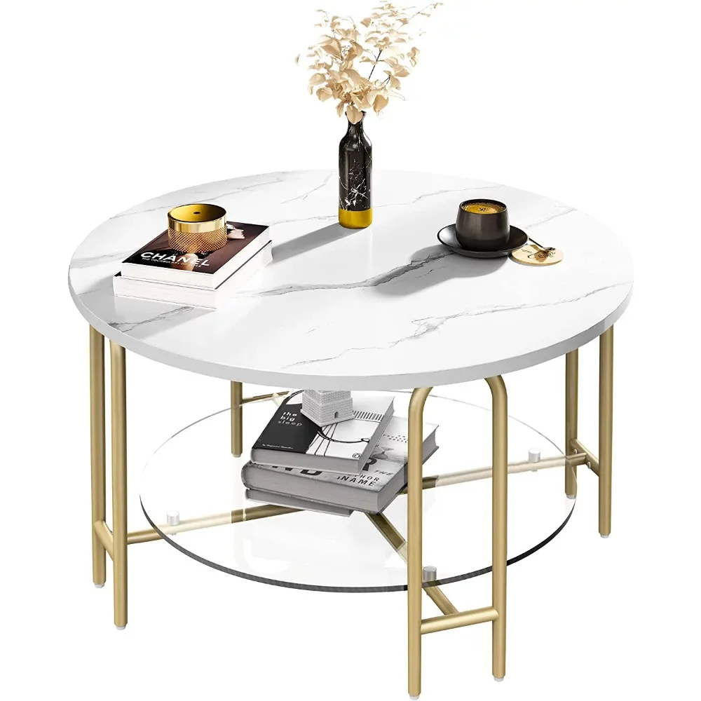 

DEXTRUS Round Coffee Table, Coffee Tables with Storage, Gold Circle Tea Table,Sofa Center Table for Dining Room for Living Room