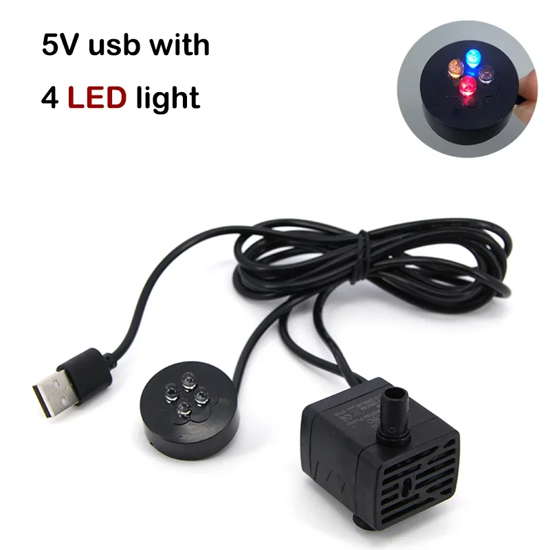 DC 5 В 3 Вт USB со светодиодным разъемом Микро погружной 4-светодиодный насос Аквариум Фонтан Ставок Водяной насос P1