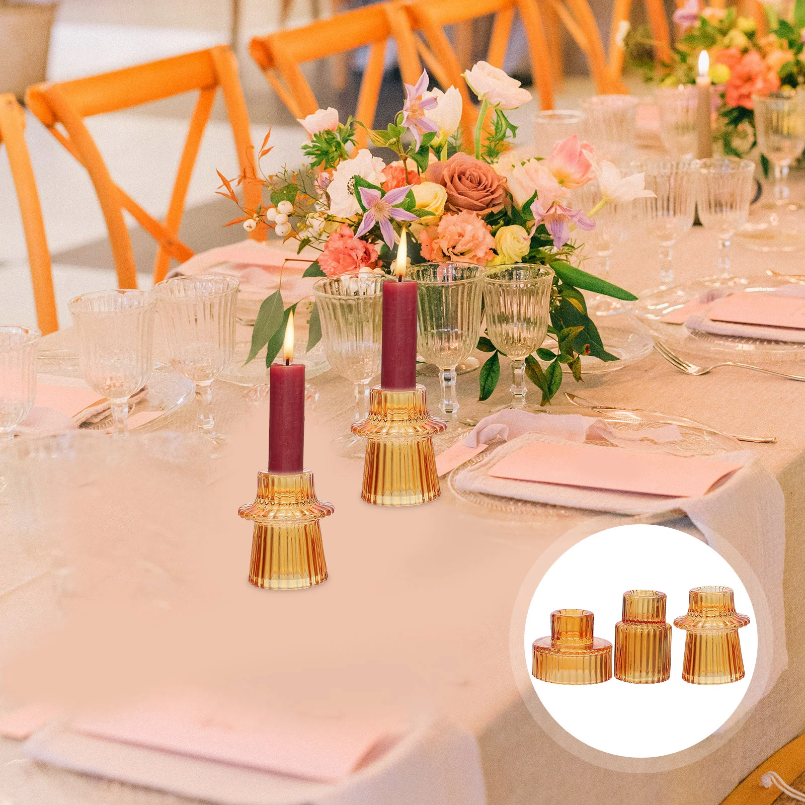 

6pcs Glass Holder Vintage Candlestick Holders Decor Party Stick Holders