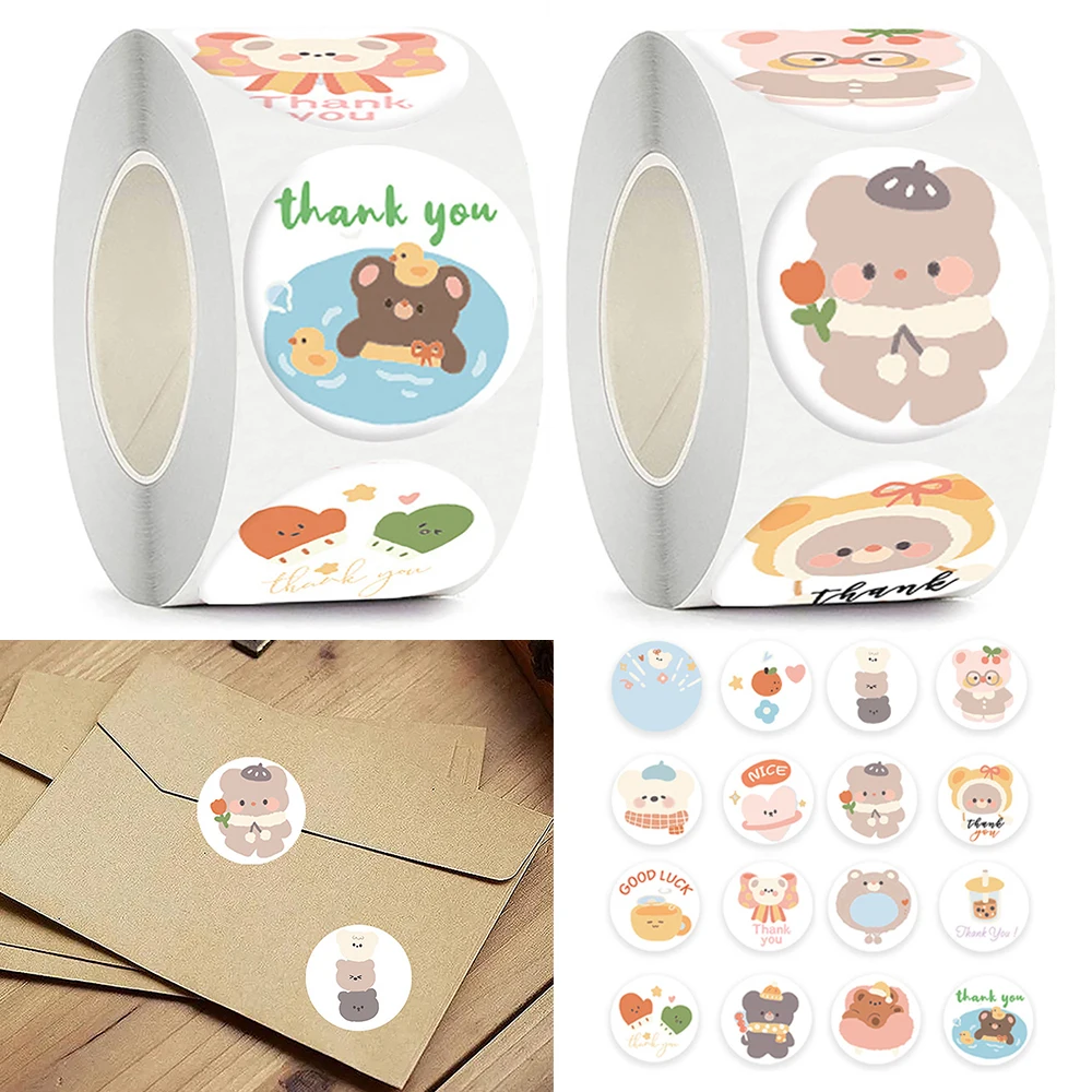 

500Pcs/roll of Cute Cartoon Bears Children's Label Stickers Children's Gifts DIY Toys Games Decorative Seals Stickers Stationery