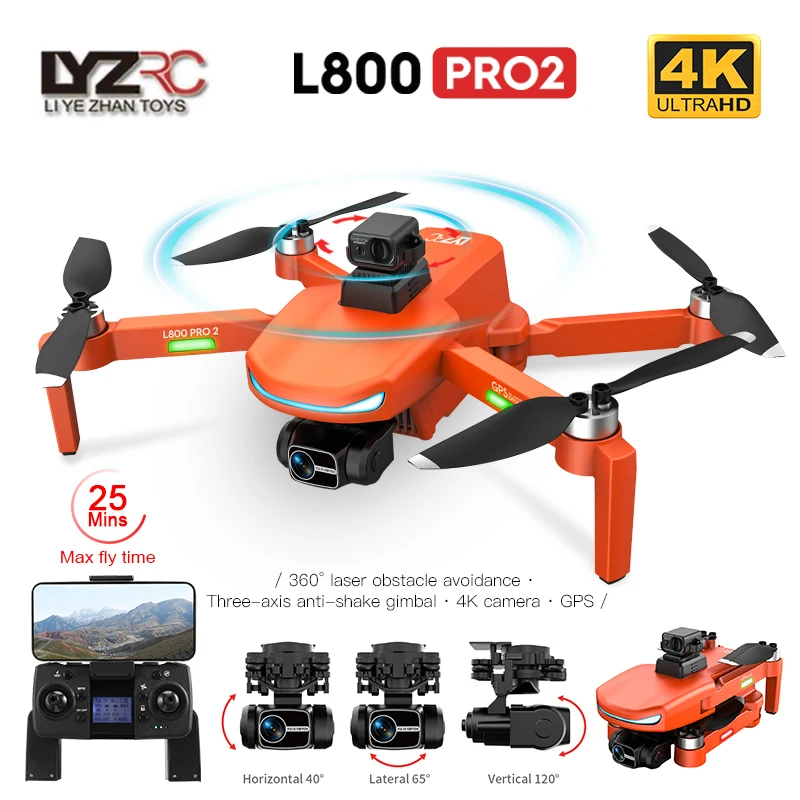 Квадрокоптер L800 Pro 2 4K Профессиональный FPV с камерой и 3-осевым шарнирным замком |