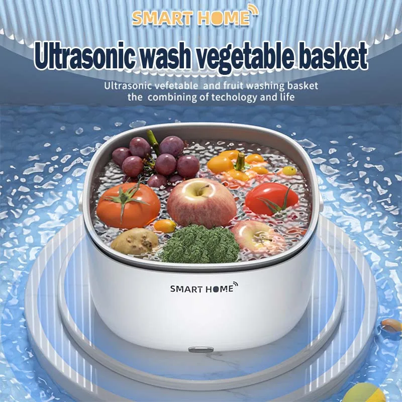 

Ultrasound Vegetable Washing Machine with Handle Food Grains Purifie Basket Batteries Powered Kitchen Gadgets for Fruits Bottles