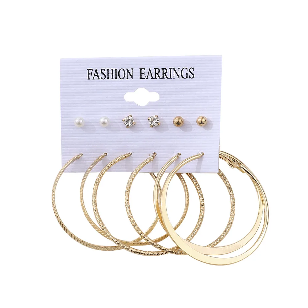 

6Pairs Simple Punk Hoop Earrings Set Big Circle Earrings Jewelry for Women Girls Ear Hoops Earring Round