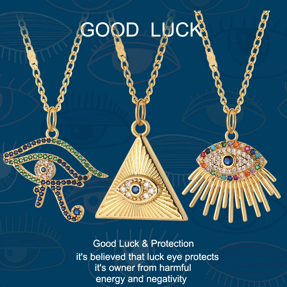 

Evil Blue Eye Woman's Long Pendant Turkish eye Necklace Gold Color Chains Necklace for Women Good Luck Eye Necklace Jewelry 2022