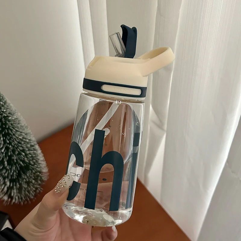 

450/550ml Plastic Cute Korean Water Bottle With Straw Handle BPA Free Coffee Milk Tea Juice Portable Drinking Bottle For Girl