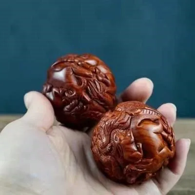 

Huanghuali zodiac health care ball handball massage ball carving and play fitness solid wood handle