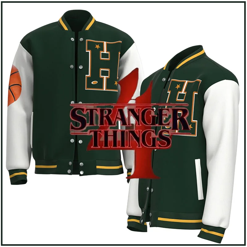 

Stranger Things Season 4 Cosplay Costume Steve Jason Chance Baseball Dark Green Jacket Team Uniform Cardigan Coat 2022 New