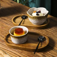 japanese style ceramic tableware porcelain bowl retro style pudding ice cream salad tray spoon bowl set vaisselle cuisine