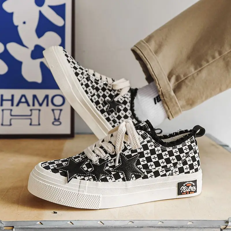 

Fashion Men's Shoes Breathable Star Cloth Shoes New Chessboard Minimalist Sneakers Couple Casual Sports Board Shoes